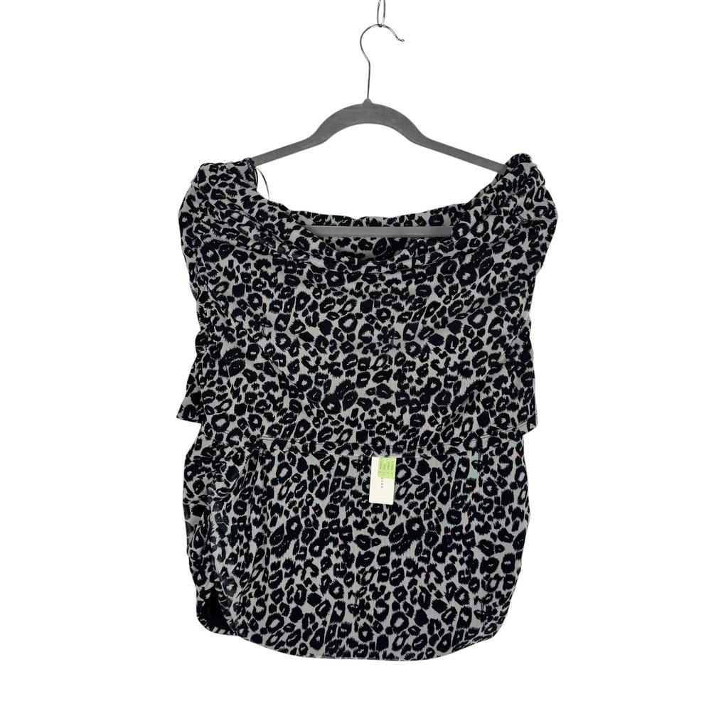 Maeve Leopard Print Ruched Mesh Off-The-Shoulder Top XL Black White Mob Wife - Picture 3 of 9